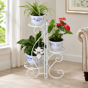 Soporte de Metal Blanco de 3 Niveles para Plantas Decorativas, Estante Redondo para Macetas, Estante de Jardín Interior para Exhibición en el Hogar o Balcón - Product Image 2