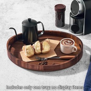 Bandeja de Servir de Madera de Acacia con Asas - Bandeja Decorativa Redonda para Mesa de Centro, Desayuno en la Cama, Sala de Estar, Cocina - Product Image 2