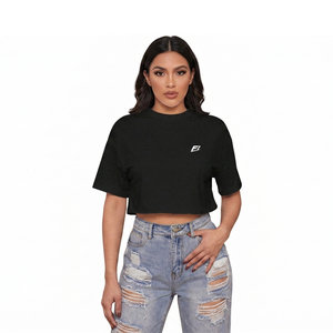 100% Cotton Plain Black Crop <b>Top</b> Casual Streetwear women's shirt Summer Lightweight Comfortable Fashion Minimalist Cropped Tee - Product Image 1