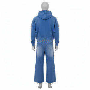 Conjunto Deportivo Personalizado para Hombre de Dos Piezas, Pantalones Jogger Acampanados, Traje Deportivo a la Moda, Estilo Streetwear Lavado al Ácido - Product Image 2