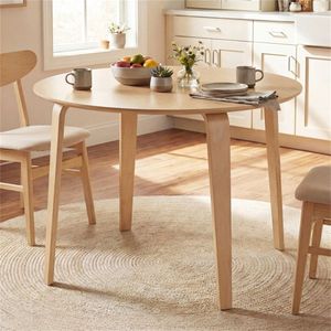 <b>Solid</b> Rubber <b>Wood</b> Legs 37.5\" Round Dining <b>Table</b> for 4 People Natural Color - Product Image 1