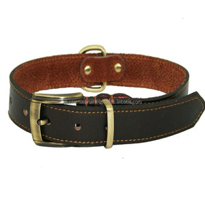 Collares de perro de cuero al por mayor para mascotas de lujo a la moda de fabricantes de alta calidad personalizados con herrajes de latón ajustables dobles pesados - Product Image 2