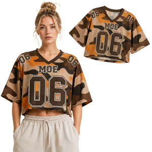Maillot de football américain entièrement personnalisé en maille sublimée camouflage, col en V respirant, coupe courte, fabricant OEM - Product Image 1