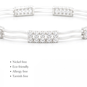 Brazalete Clásico de Plata 925 con Circonitas Cúbicas y Engaste de Canal con Corte Brillante Redondo, Bañado en Rodio, Joyería para Uso Diario de Mujer - Product Image 2