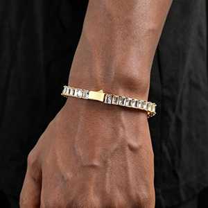 Pulsera de tenis de lujo estilo hip hop con moissanita engastada, corte baguette, de plata de ley 925 bañada en rodio, para uso unisex - Product Image 4
