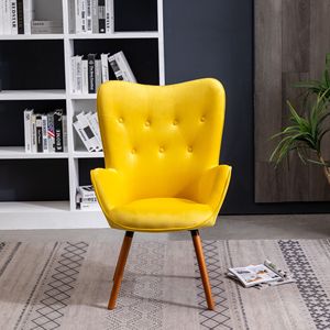 Poltrona Decorativa Doarnin in Velluto Setoso Contemporaneo con Schienale Trapuntato Giallo per Soggiorno - Product Image 4