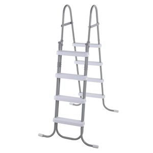 Scala di Sicurezza per Piscine e Spa da 52 Pollici con Telaio Grigio Ferro e Gradini Metallici Bianchi, 4 Gradini con Corrimano - Product Image 1