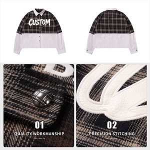 Custom Plaid Long Sleeve Shirt <b>Men</b> Streetwear Oversized Fit Contrast Trim White Dripping Print Front - Product Image 5