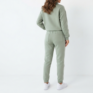 Ensemble de survêtement en molleton vert pour femmes, manches longues, à capuche, couleur unie, décontracté, sportif, respirant, séchage rapide, 2 pièces, poches, fermeture éclair - Product Image 2