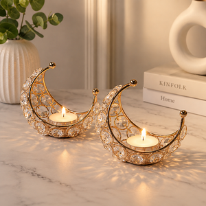 Luxury <b>Crystal</b> Crescent <b>Moon</b> Tealight Candle Holder Set – Elegant Gold Decorative Candle Holders for Home & Table Décor - Product Image 2