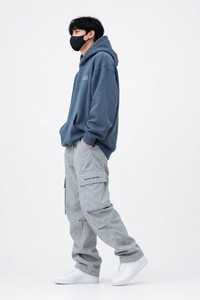 Oneten Apparel <b>Men's</b> Blue Gray Solid Knitted Pullover <b>Hoodie</b> Hooded Sweatshirt Regular Sleeve Autumn Eco-friendly Front Logo - Product Image 4