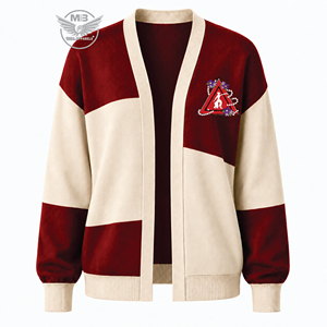 Cardigan femme sur mesure, couleur rouge crème, col en V, manches longues, broderie, tricot, style décontracté automne - Product Image 1