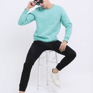 Sweat-shirt à col rond pour homme, vert menthe, coupe classique, tricot uni, décontracté, pour l'automne - Product Image 2