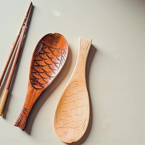 Cuillère en bois, spatule à riz, cuillère antiadhésive en forme de poisson, cuillère de service en bois sculptée à la main, spatule à riz, ustensiles de cuisine - Product Image 6
