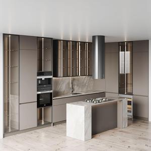 Meubles de <span class=keywords><strong>cuisine</strong></span> modulaires sans poignées de style italien de luxe avec îlot en pierre de quartz pour la rénovation de maisons, villas et appartements modernes - Product Image 1