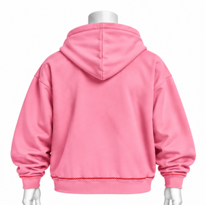 <b>Pink</b> Indus Embroidered Pullover Hoodie Decorative Floral Stitch Kangaroo Pocket Oversized Casual Streetwear Winter <b>Sweatshirt</b> - Product Image 2