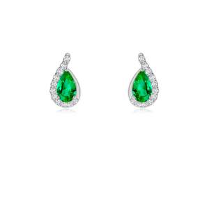 AAA <b>Emerald</b> Diamond <b>Earrings</b> 14k White Gold Pear Cut <b>Studs</b> <b>Earrings</b> Fine Jewelry Gift for Women Anniversary Wedding <b>Earrings</b> - Product Image 1