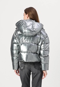 High Street Custom Elastic Bottom Cuff Full Zip Metallic Shiny Gold <b>Quilted</b> Waterproof Windproof Puffer Jacket Autumn Crop Women - Product Image 3