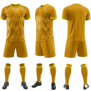 Conjunto de Camiseta de Fútbol Personalizada para Hombre, Estampado Geométrico Amarillo, Manga Corta, Poliéster que Absorbe la Humedad, Uniforme para Adultos, Todas las Temporadas - Product Image 1