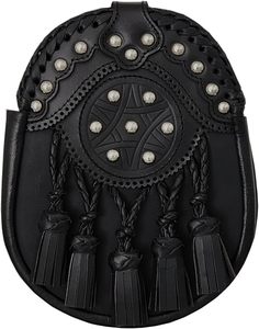 THISTLE ROSE ENTERPRISES Sporran Escocés de Cuero para Uso Diario con 5 Borlas Trenzadas y Cinturón de Cadena Negra |   Accesorio Musical - Product Image 1