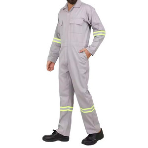 Overol de Trabajo de Algodón Gris para Hombre con Franjas Reflectantes, Manga Larga, Uniforme para Trabajo - Product Image 3