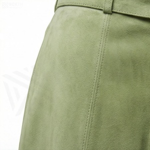 Jupe mi-mollet en cuir PU pour femme, vert uni, taille élastique, boutons sur le devant, style minimaliste - Product Image 5