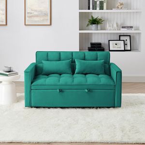 Modern 54.33-Inch Versatile <b>Foldable</b> <b>Sofa</b> <b>Bed</b> Velvet Pull with Adjustable Back in 3 Lengths Green Color - Product Image 5