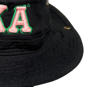 AKA <b>Black</b> <b>Boonie</b> <b>Hat</b> Pink Embroidered Letter Wide Brim Outdoor Adjustable Cotton Headwear Casual Fashion Sun Protection <b>Hat</b> - Product Image 3