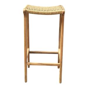 Tabouret de bar en teck massif naturel, style mid-century modern, hauteur de comptoir, avec assise en rotin tressé à la main, pour restaurant, hôtel, café - Product Image 3