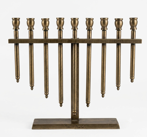 Brass Hanukkah Menorah 9 Branch Candle Holder with brass antique finishing Handmade Metal <b>Candelabra</b> for Home Religious - Product Image 1