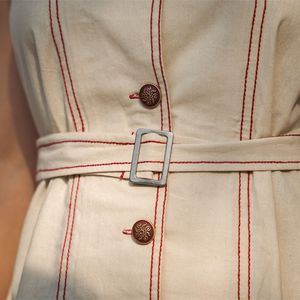 Vestido Camisero Sin Mangas a Rayas con Cuello Solapa, Botones al Frente, Cintura Natural, Largo Midi, Estilo Casual de Verano, 100% Algodón Tejido - Product Image 4