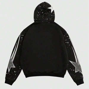 Sweat à capuche oversize pour homme Hip Hop, imprimé visage flamme noir, streetwear, coupe classique, en polyester tricoté avec motif étoile, pour l'automne - Product Image 2