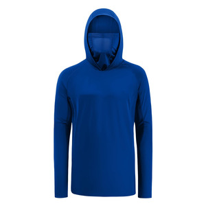Camiseta Deportiva de Manga Larga con Capucha para Hombre, Color Azul, Ajustada, Absorbente de Humedad, para Todas las Temporadas, Color Sólido - Product Image 1