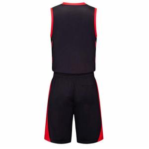 Ensemble de maillot de basket-ball noir et rouge, col en V, manches longues, respirant, anti-transpiration, polyester, imprimé numérique, taille élastique, unisexe - Product Image 2