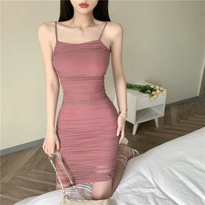 Vestido de Verano para Mujer, Sexy, Halter, Plisado, Color Sólido, Vestido de Fiesta, Sin Mangas, Mini Vestido - Product Image 6