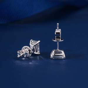 Pendientes de Plata 925 con Baño de Rodio, Moissanita, Corte Esmeralda, Clásicos, Solitarios, Joyería de Lujo para Bodas - Product Image 3
