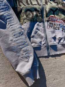 Sweat à capuche zippé vintage personnalisé pour homme, effet vieilli, imprimé graphique délavé à l'acide, streetwear, coton épais, écologique, hiver, OEM - Product Image 4