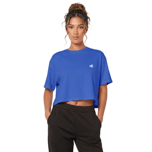 Haut court oversize bleu vif avec logo personnalisé, épaules tombantes, pour femme, style décontracté, polyvalent, ambiance streetwear - Product Image 1