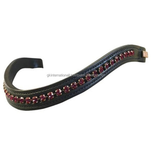 Nueva banda de ceja de caballo de cuero acolchado de canal vacío hecha a medida con incrustaciones de cristales redondos de marca diamante Bling cadena ceja banda - Product Image 3