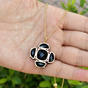 Trendy necklace checker cut black onyx multi gemstone pendant necklace 18k gold plated handmade jewelry women statement necklace - Product Image 5