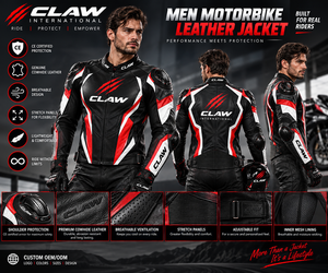 Veste de moto en cuir pour homme à manches longues, respirante, pour l'hiver, veste de course de moto en cuir de vache véritable - Product Image 1