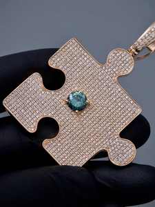 <b>Puzzle</b> Shape Moissanite Pendant 18K Gold Plated Iced Charm Geometric Design Luxury Unisex Everyday Wear - Product Image 3