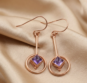 Pendientes colgantes geométricos de amatista natural, plata de ley 925, hechos a mano, chapados en oro rosa y oro amarillo, joyería para mujer - Product Image 3