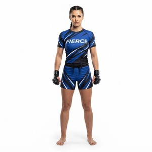 ชุดกีฬา MMA สำหรับผู้หญิง เสื้อแรชการ์ดแขนสั้น กางเกงขาสั้นเข้าชุด พิมพ์ลายแบบ Sublimation ระบายเหงื่อได้ดี - Product Image 6