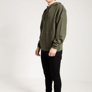 Sweat-shirt à capuche surdimensionné pour homme, couleur unie, en polaire, pull décontracté, vert olive, coupe classique, vêtements d'automne - Product Image 2