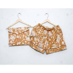 Hermoso y elegante conjunto de pijama corto de algodón hecho a mano en India, con estampado digital vintage, suave, para dormir, para mujer, primavera-verano - Product Image 3