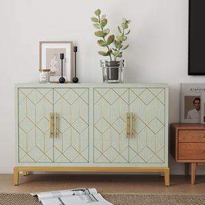 Modern 4-<b>Door</b> Credenza Accent Cabinet with Elegant Gold <b>Trim</b> Spacious Buffet Storage for Living Dining and Kitchen Areas - Product Image 3
