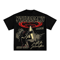 YOUR BRAND T-shirt noir à manches courtes pour homme, imprimé OVNI Alien Attack, décontracté, col rond, coupe classique, en jersey de coton