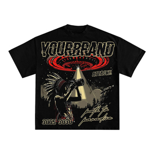 YOUR BRAND เสื้อยืดแขนสั้นสีดำสำหรับผู้ชายพิมพ์ลาย UFO Alien Attack ลำลองคอกลมทรงปกติเสื้อยืดผ้าฝ้ายเจอร์ซีย์ - Product Image 2