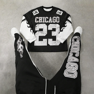 Ensemble de survêtement sportif personnalisé 2026 pour homme, bleu marine, imprimé Chicago, sweat-shirt et pantalon de jogging, tenue décontractée streetwear athlétique deux pièces - Product Image 3